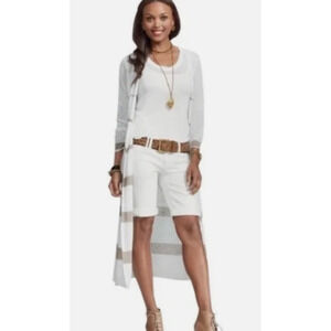 CAbi 294 Bon Voyage Riviera Cardigan Sweater White Taupe Long Duster Medium